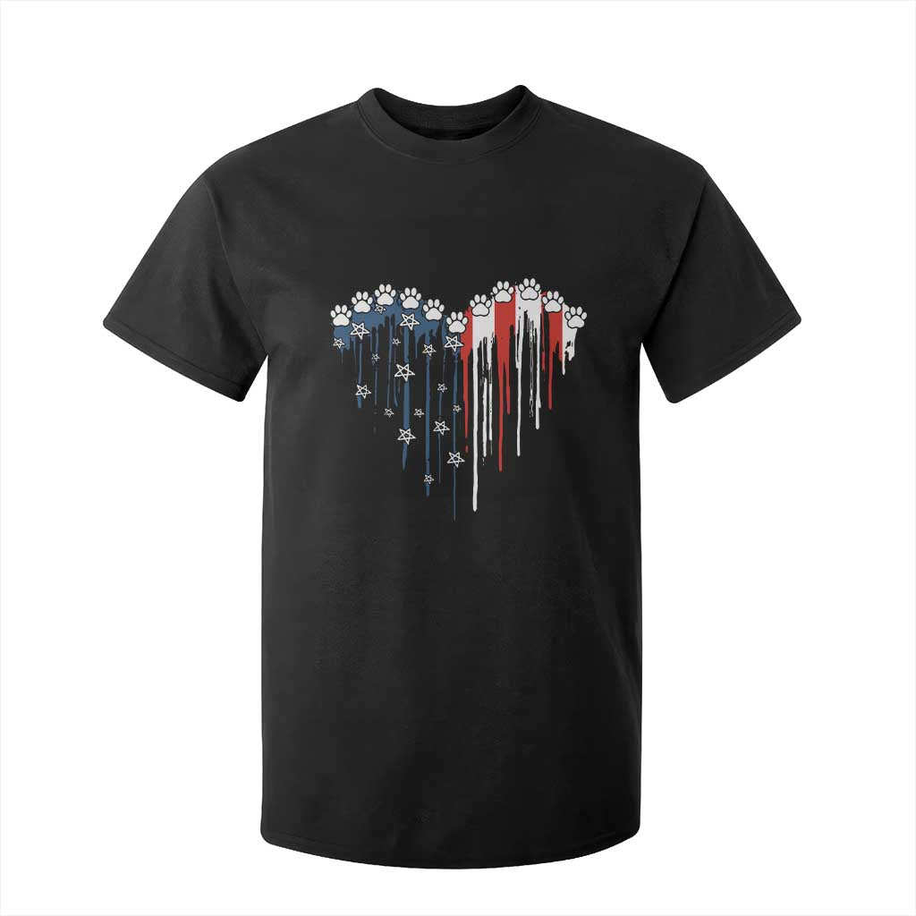 Patriotic Dog And Cat Paw American Flag Heart 4th Of July T Shirt For Kid TS11 Black Print Your Wear