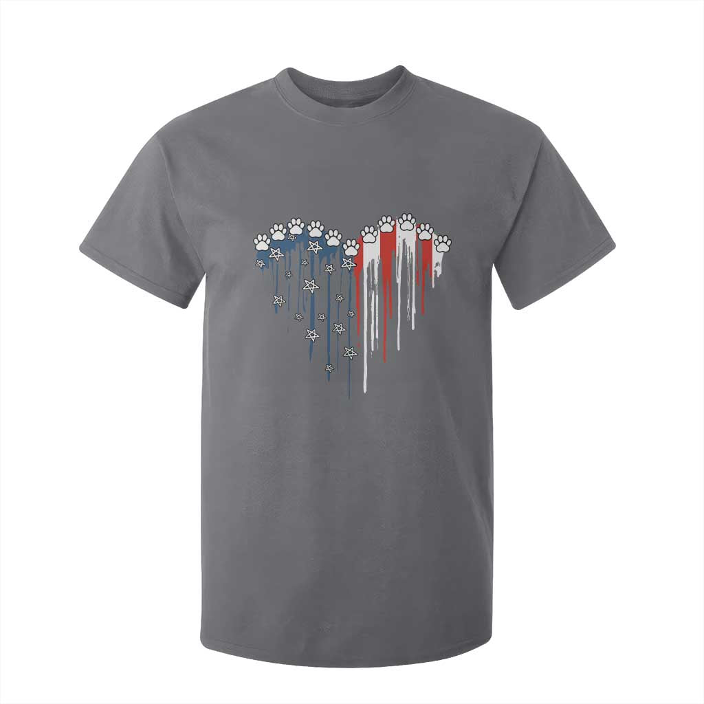 Patriotic Dog And Cat Paw American Flag Heart 4th Of July T Shirt For Kid TS11 Charcoal Print Your Wear