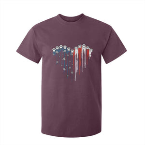 Patriotic Dog And Cat Paw American Flag Heart 4th Of July T Shirt For Kid TS11 Maroon Print Your Wear