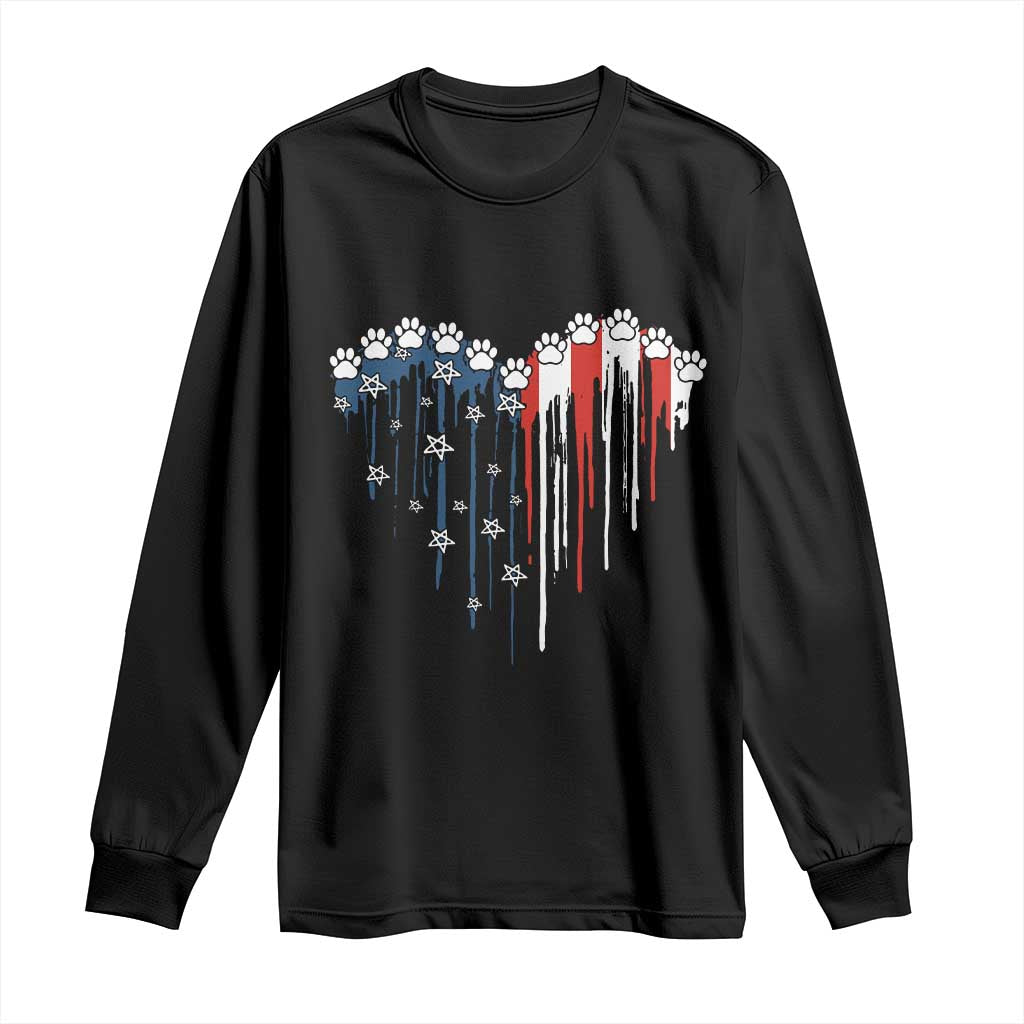 Patriotic Dog And Cat Paw American Flag Heart 4th Of July Long Sleeve Shirt TS11 Black Print Your Wear