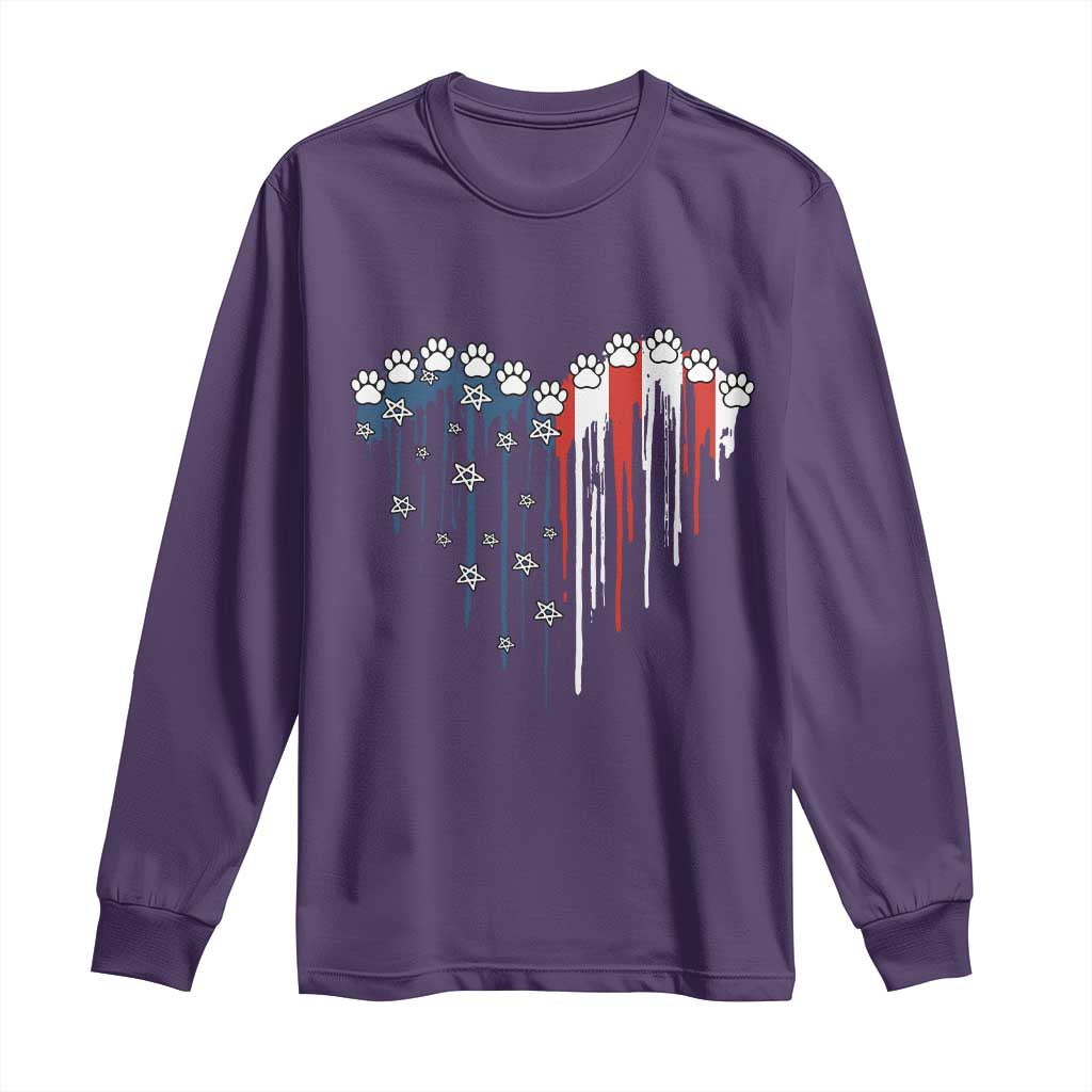 Patriotic Dog And Cat Paw American Flag Heart 4th Of July Long Sleeve Shirt TS11 Purple Print Your Wear