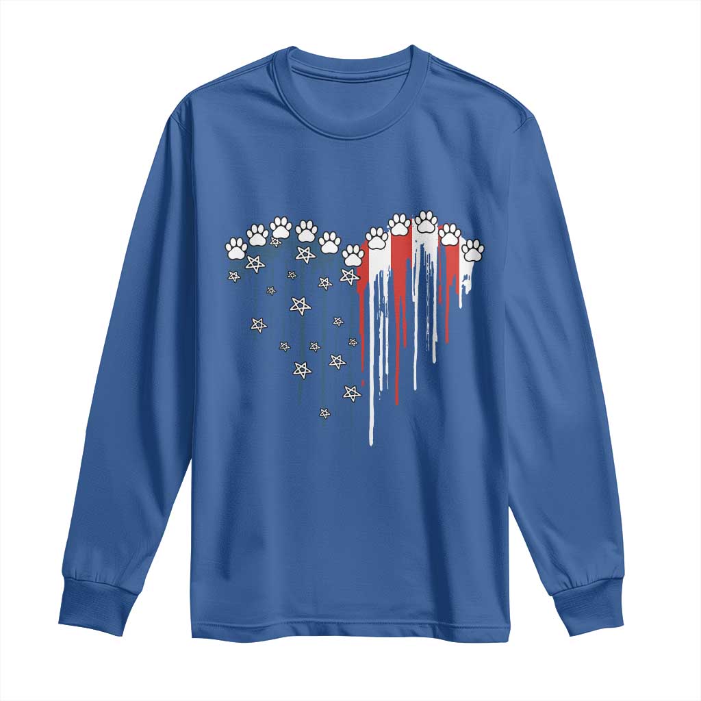 Patriotic Dog And Cat Paw American Flag Heart 4th Of July Long Sleeve Shirt TS11 Royal Blue Print Your Wear