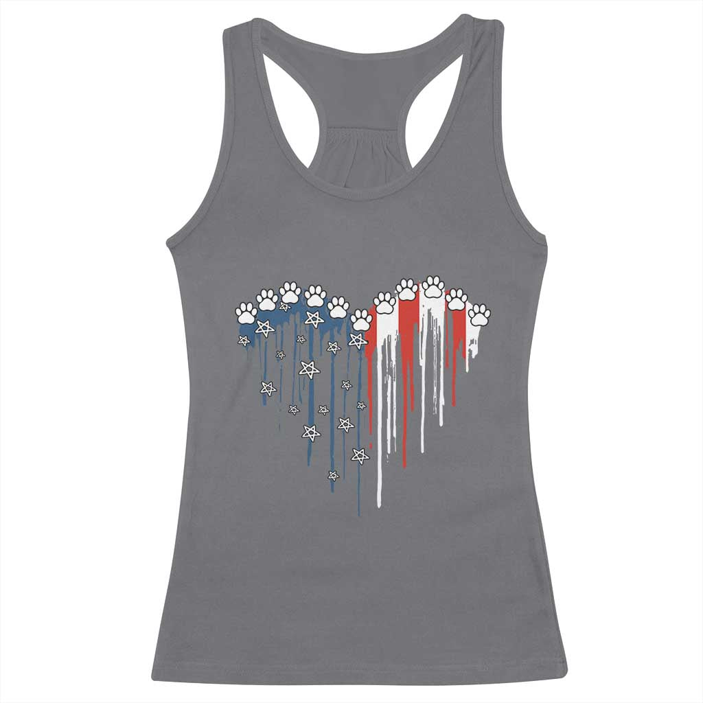 Patriotic Dog And Cat Paw American Flag Heart 4th Of July Racerback Tank Top TS11 Charcoal Print Your Wear