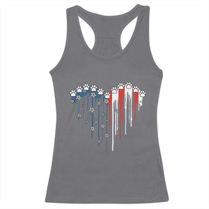 Patriotic Dog And Cat Paw American Flag Heart 4th Of July Racerback Tank Top TS11 Charcoal Print Your Wear