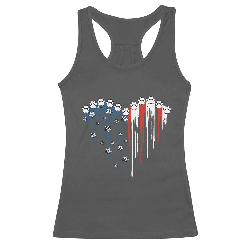 Patriotic Dog And Cat Paw American Flag Heart 4th Of July Racerback Tank Top TS11 Dark Heather Print Your Wear