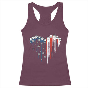 Patriotic Dog And Cat Paw American Flag Heart 4th Of July Racerback Tank Top TS11 Maroon Print Your Wear