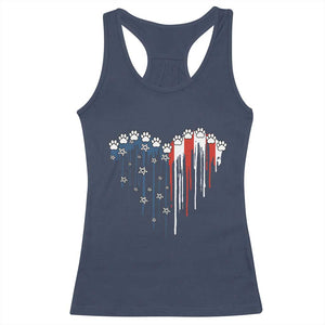 Patriotic Dog And Cat Paw American Flag Heart 4th Of July Racerback Tank Top TS11 Navy Print Your Wear