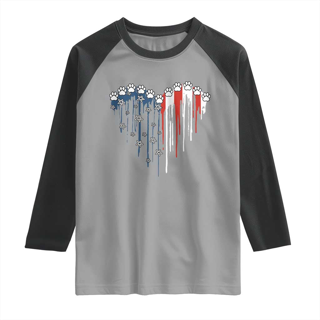 Patriotic Dog And Cat Paw American Flag Heart 4th Of July Raglan Shirt TS11 Sport Gray Black Print Your Wear
