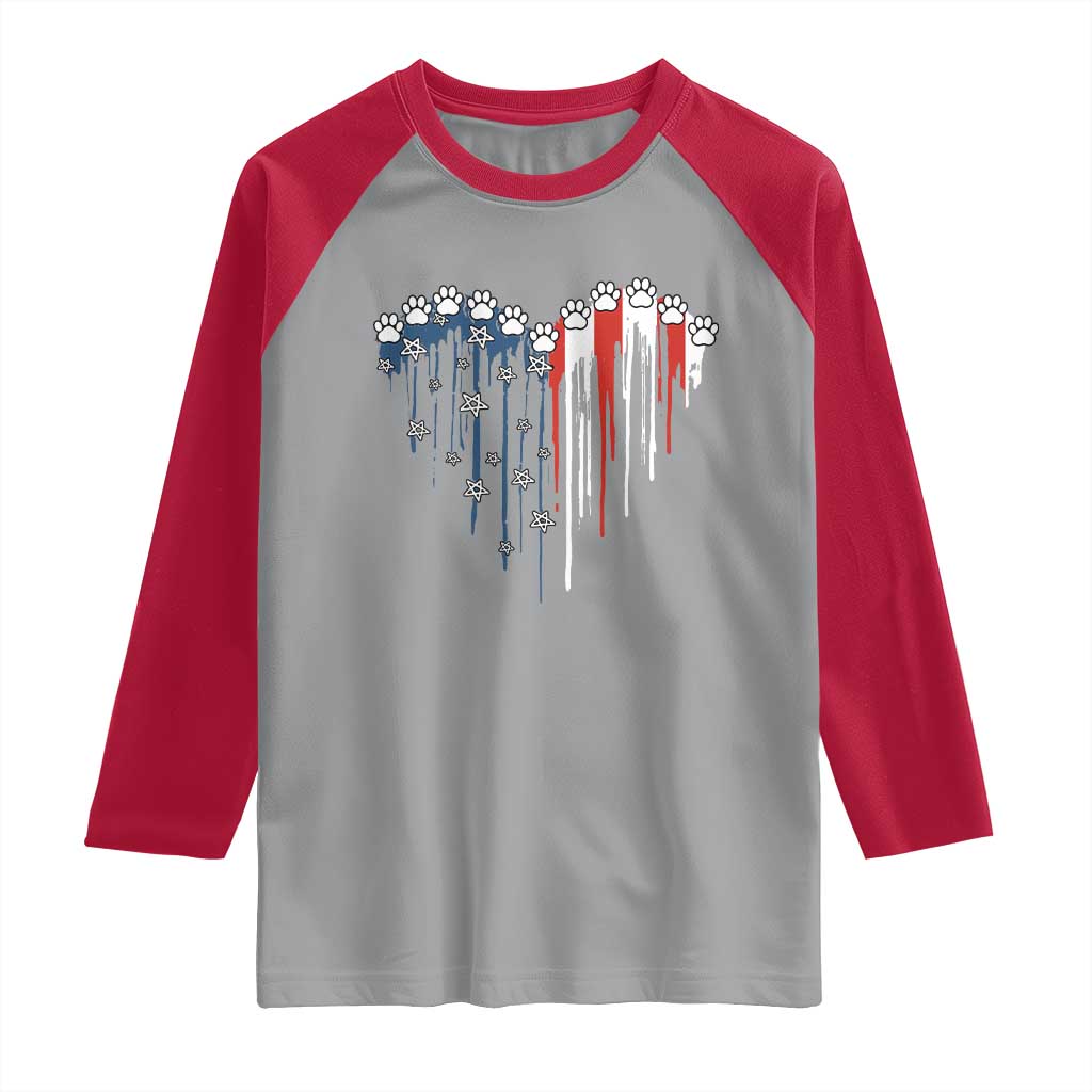 Patriotic Dog And Cat Paw American Flag Heart 4th Of July Raglan Shirt TS11 Sport Gray Red Print Your Wear