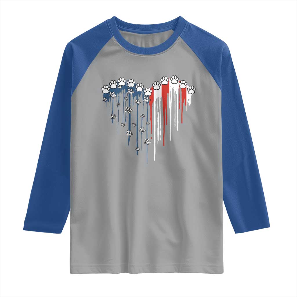 Patriotic Dog And Cat Paw American Flag Heart 4th Of July Raglan Shirt TS11 Sport Gray Royal Print Your Wear