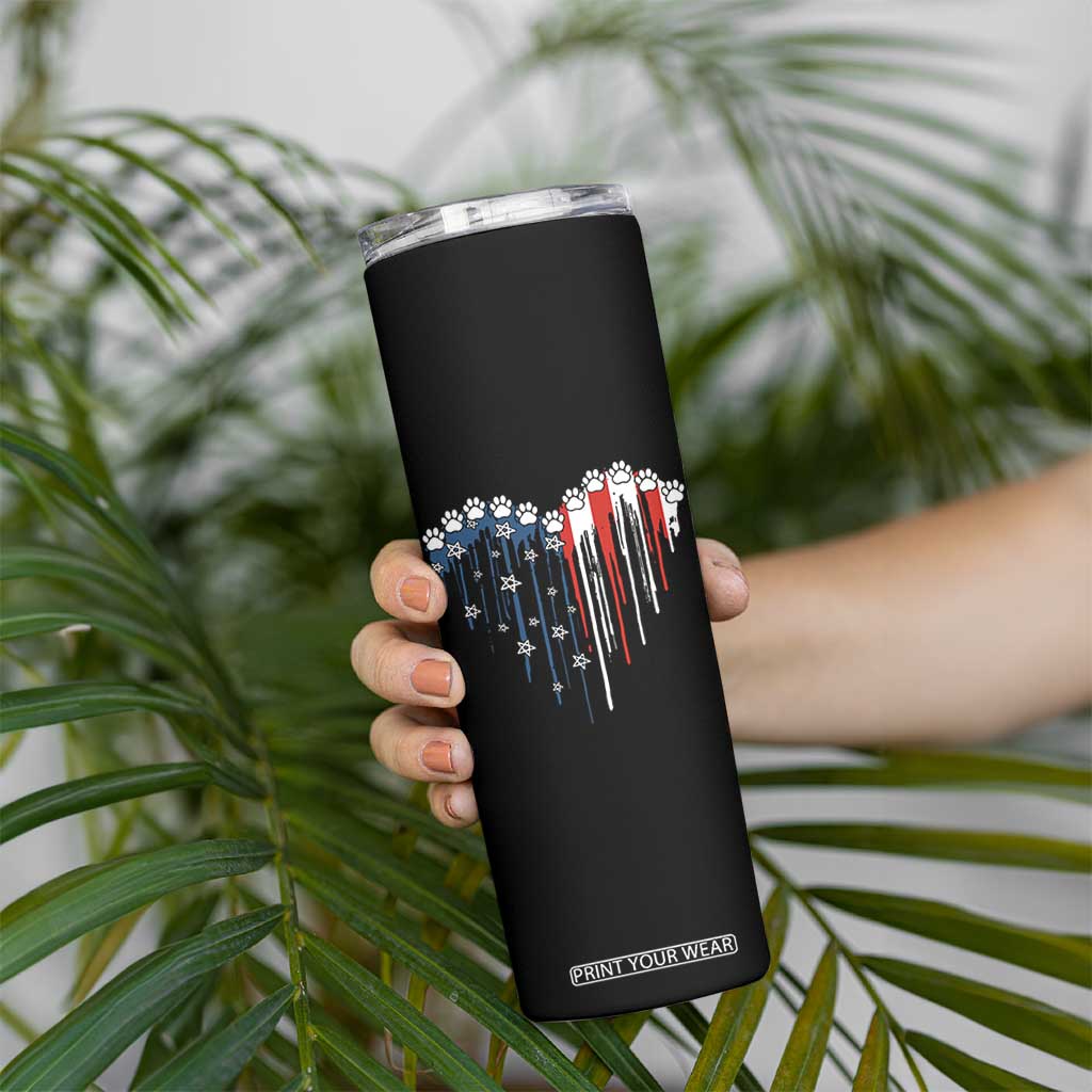 Patriotic Dog And Cat Paw American Flag Heart 4th Of July Skinny Tumbler TS11 Print Your Wear