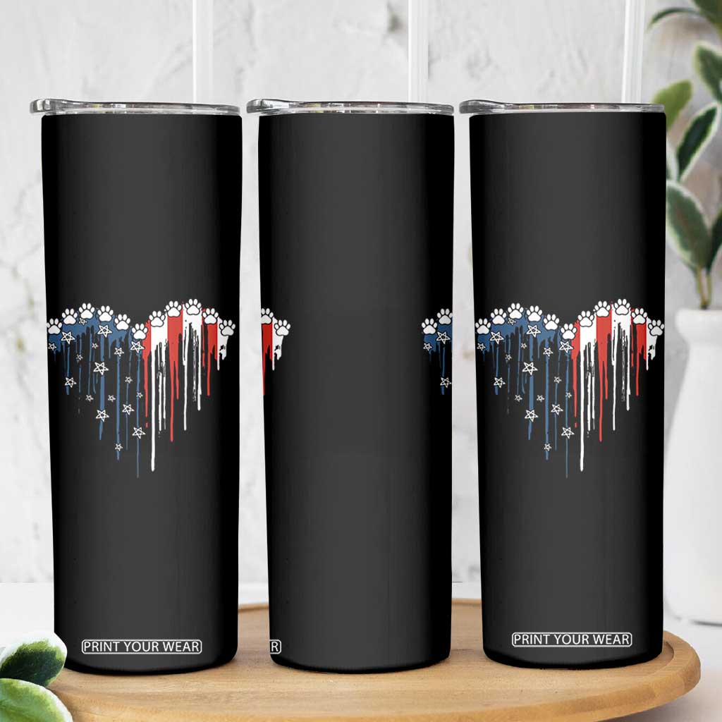 Patriotic Dog And Cat Paw American Flag Heart 4th Of July Skinny Tumbler TS11 Print Your Wear
