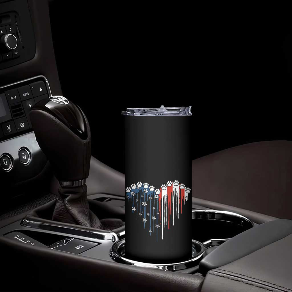 Patriotic Dog And Cat Paw American Flag Heart 4th Of July Skinny Tumbler TS11 Print Your Wear