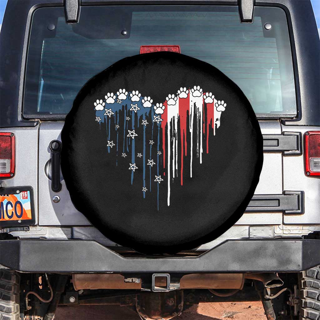 Patriotic Dog And Cat Paw American Flag Heart 4th Of July Spare Tire Cover TS11 No hole Black Print Your Wear
