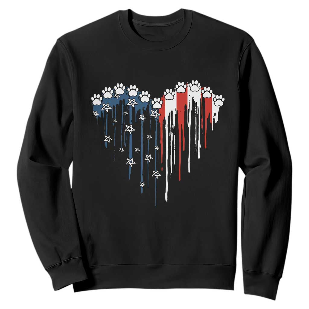 Patriotic Dog And Cat Paw American Flag Heart 4th Of July Sweatshirt TS11 Black Print Your Wear