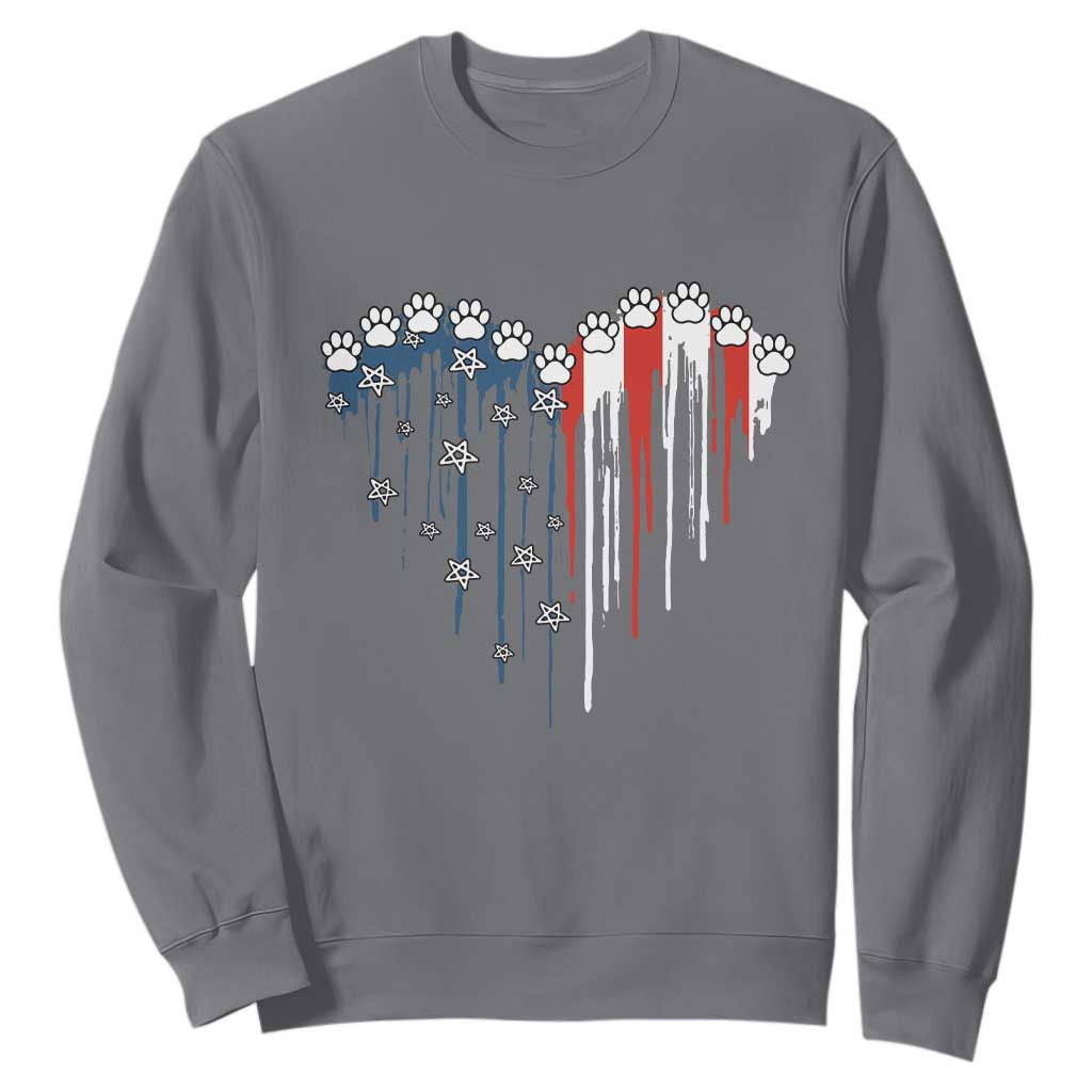 Patriotic Dog And Cat Paw American Flag Heart 4th Of July Sweatshirt TS11 Charcoal Print Your Wear