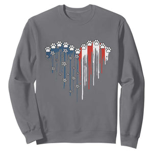 Patriotic Dog And Cat Paw American Flag Heart 4th Of July Sweatshirt TS11 Charcoal Print Your Wear