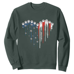 Patriotic Dog And Cat Paw American Flag Heart 4th Of July Sweatshirt TS11 Dark Forest Green Print Your Wear