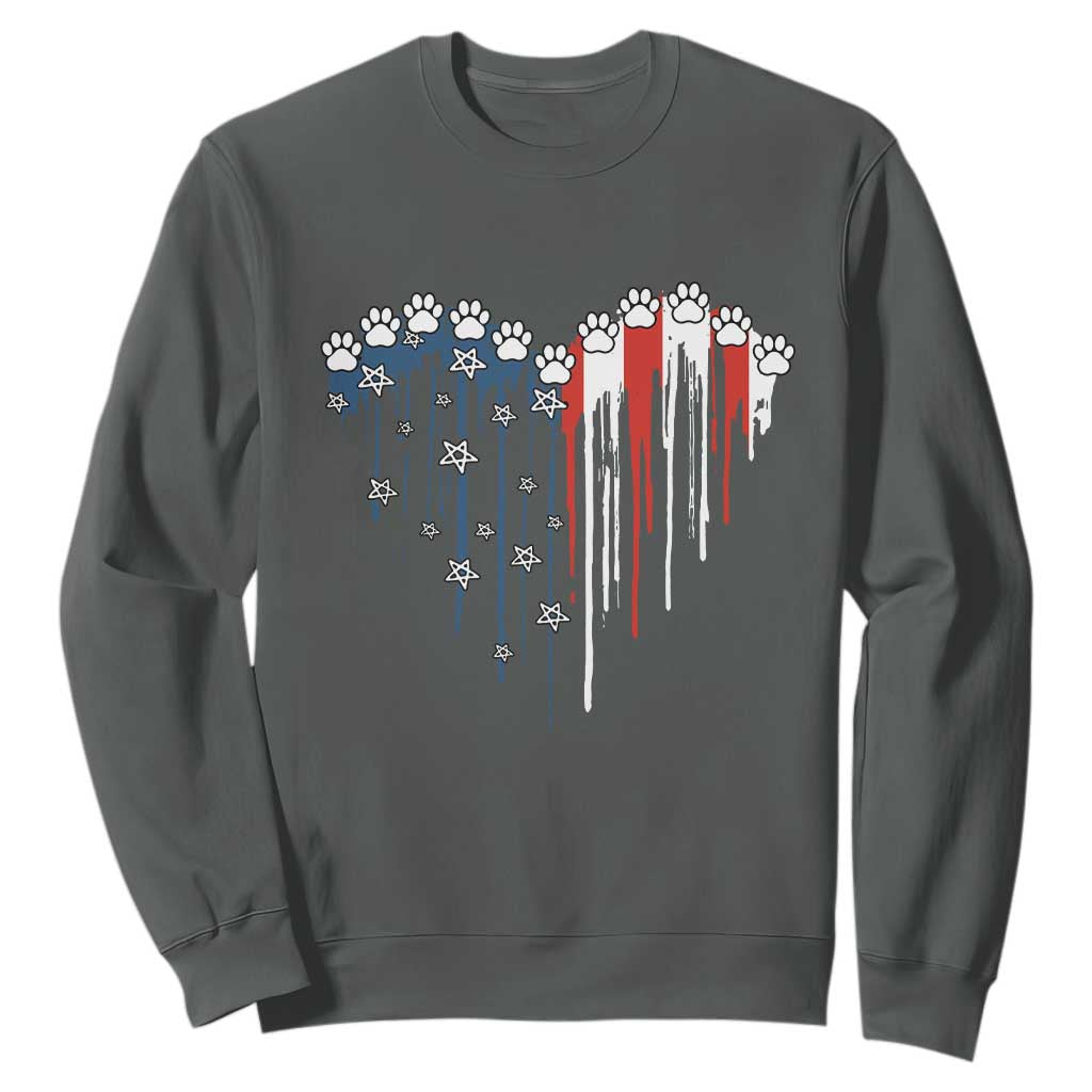 Patriotic Dog And Cat Paw American Flag Heart 4th Of July Sweatshirt TS11 Dark Heather Print Your Wear