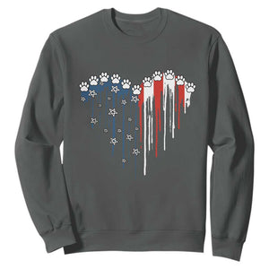 Patriotic Dog And Cat Paw American Flag Heart 4th Of July Sweatshirt TS11 Dark Heather Print Your Wear