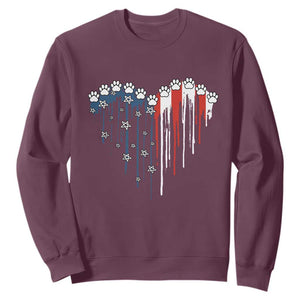 Patriotic Dog And Cat Paw American Flag Heart 4th Of July Sweatshirt TS11 Maroon Print Your Wear