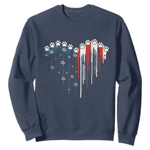 Patriotic Dog And Cat Paw American Flag Heart 4th Of July Sweatshirt TS11 Navy Print Your Wear