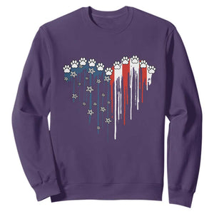 Patriotic Dog And Cat Paw American Flag Heart 4th Of July Sweatshirt TS11 Purple Print Your Wear