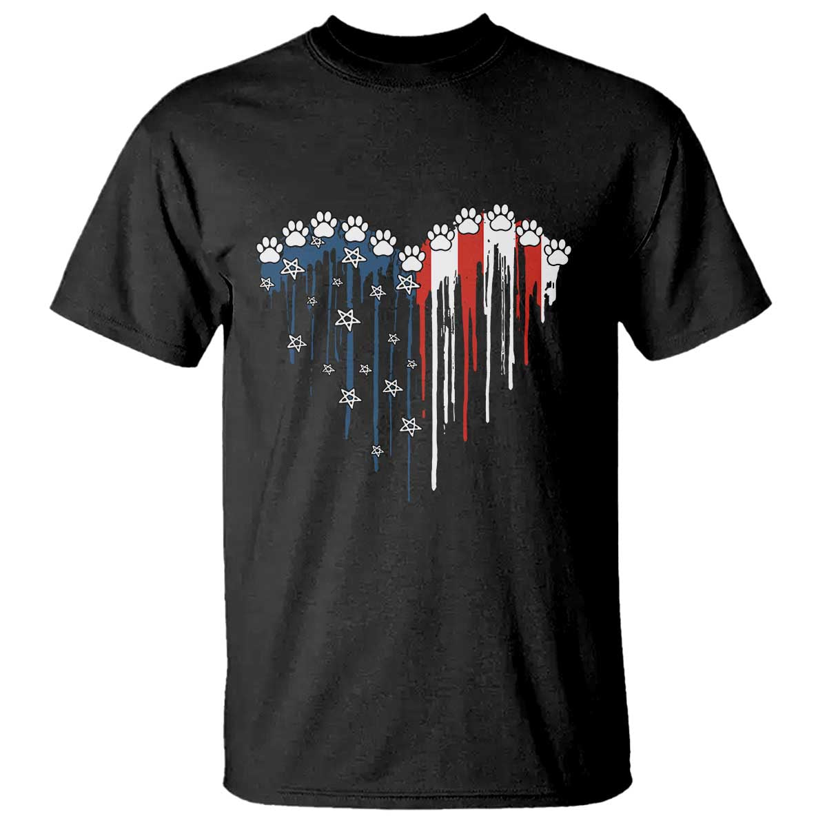 Patriotic Dog And Cat Paw American Flag Heart 4th Of July T Shirt TS11 Black Print Your Wear