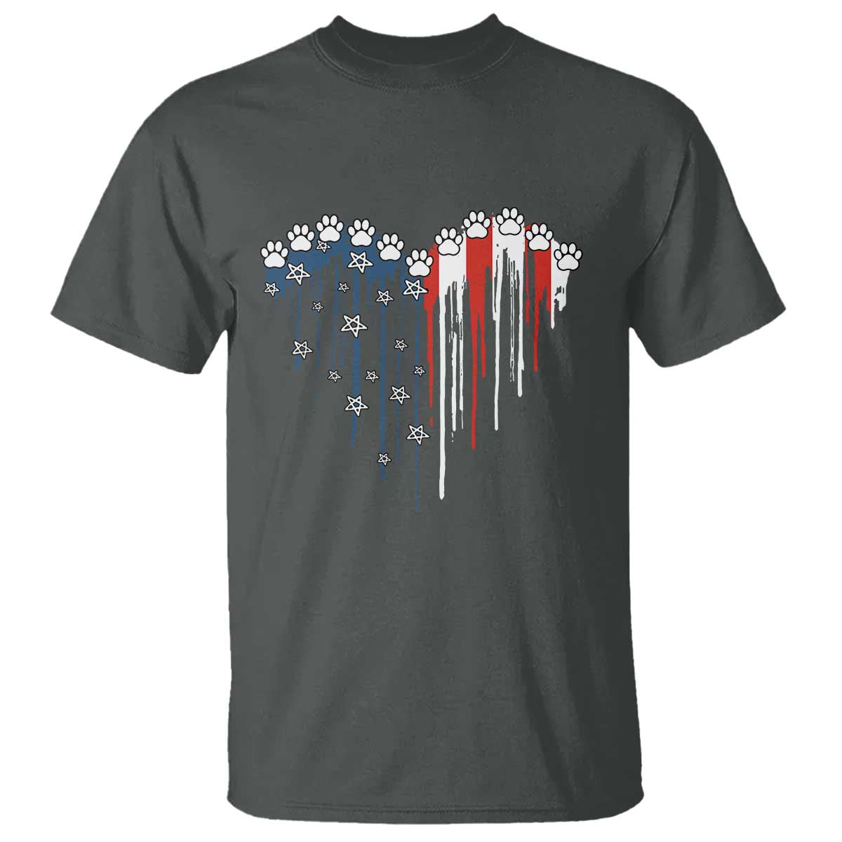 Patriotic Dog And Cat Paw American Flag Heart 4th Of July T Shirt TS11 Dark Heather Print Your Wear