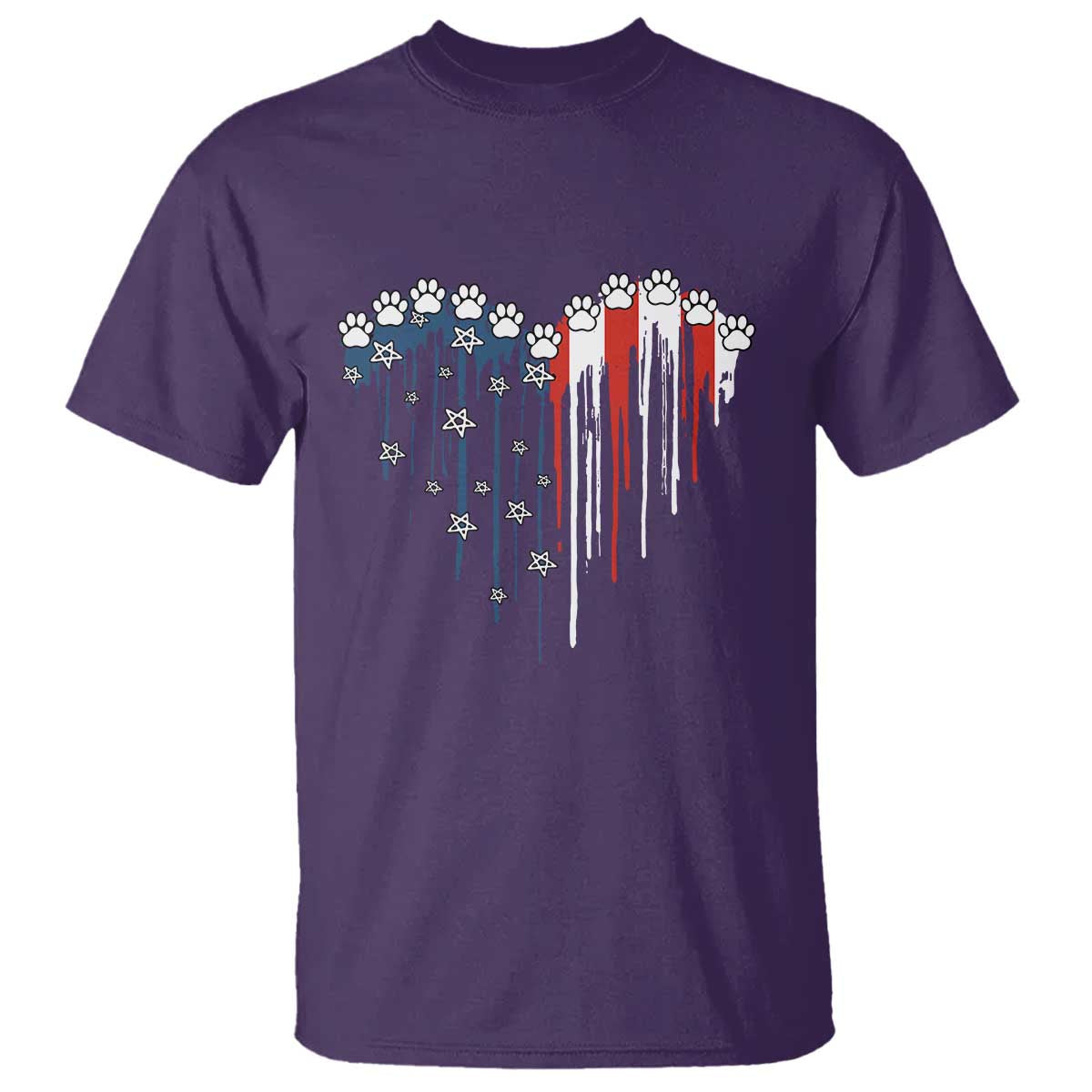 Patriotic Dog And Cat Paw American Flag Heart 4th Of July T Shirt TS11 Purple Print Your Wear