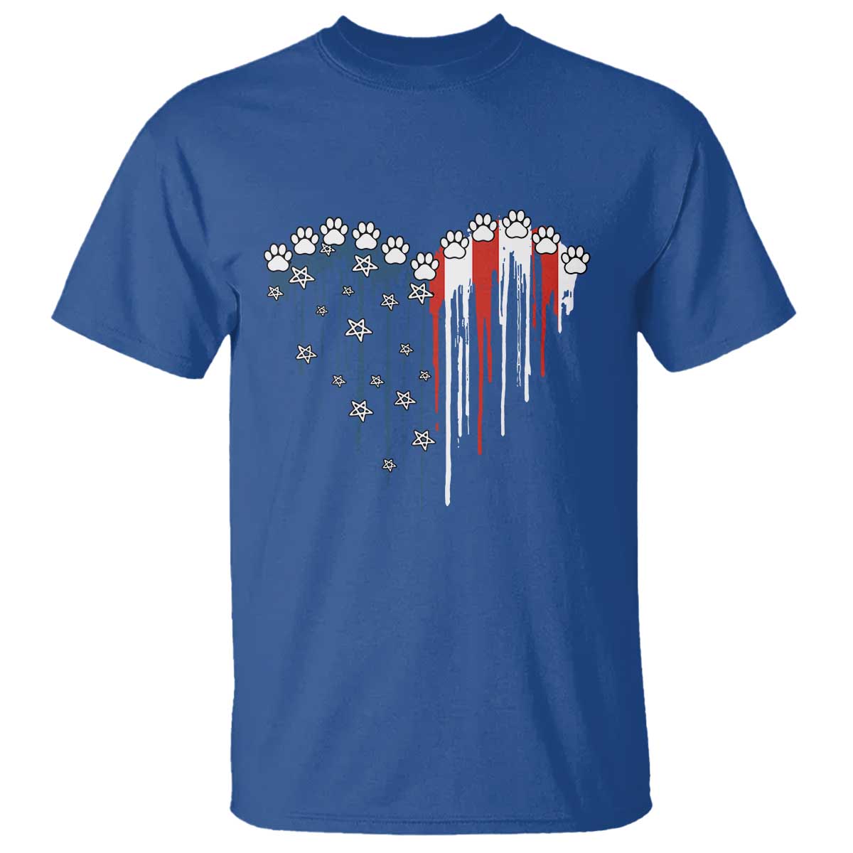 Patriotic Dog And Cat Paw American Flag Heart 4th Of July T Shirt TS11 Royal Blue Print Your Wear