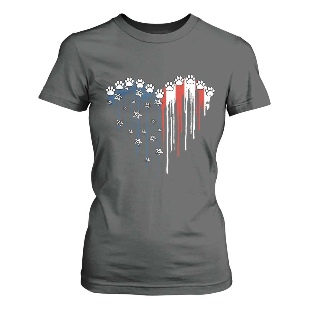 Patriotic Dog And Cat Paw American Flag Heart 4th Of July T Shirt For Women TS11 Dark Heather Print Your Wear