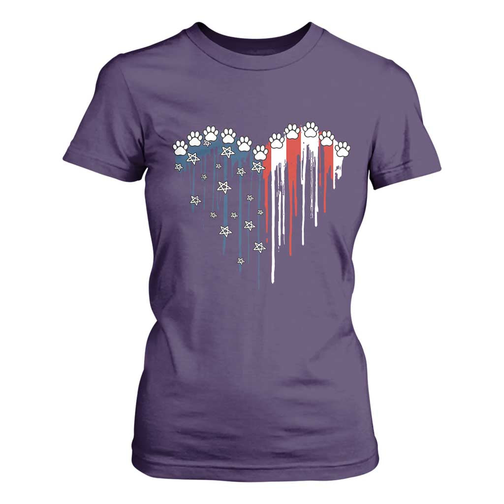 Patriotic Dog And Cat Paw American Flag Heart 4th Of July T Shirt For Women TS11 Purple Print Your Wear