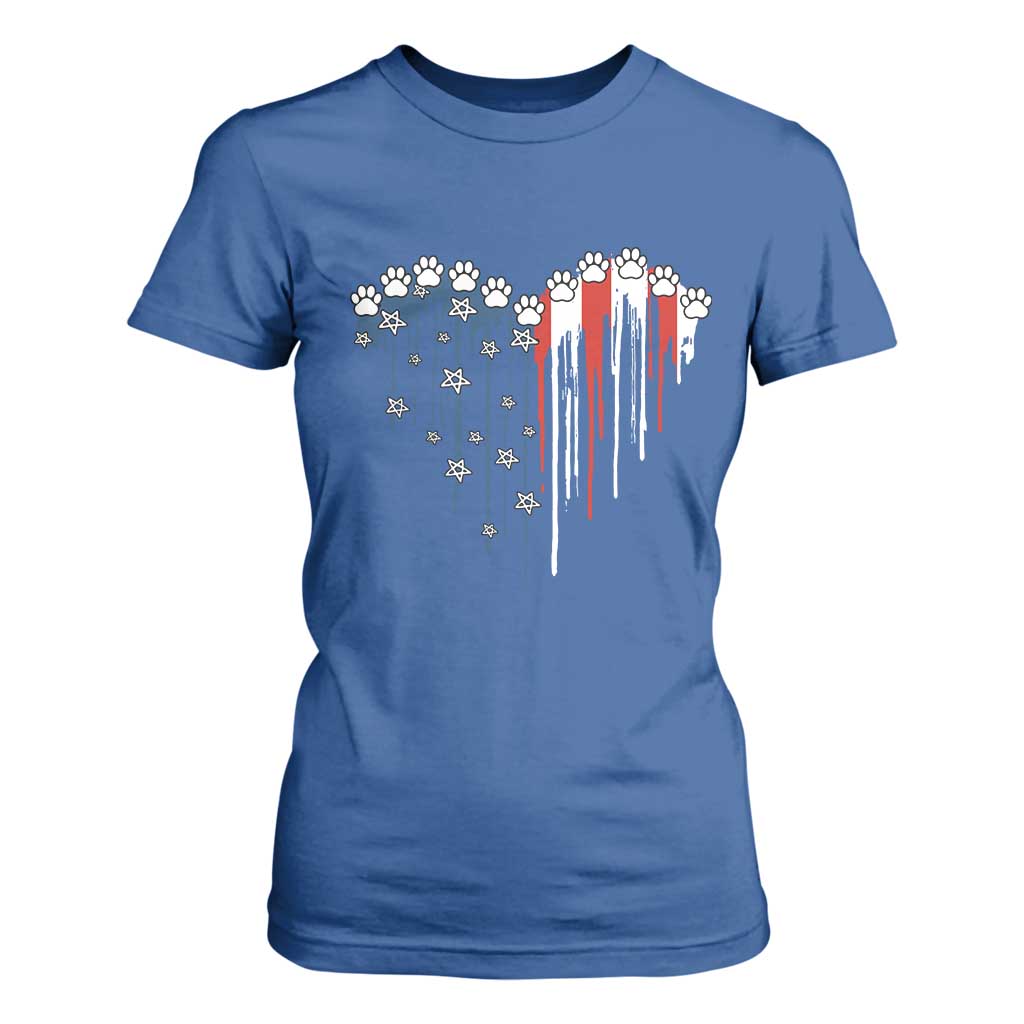 Patriotic Dog And Cat Paw American Flag Heart 4th Of July T Shirt For Women TS11 Royal Blue Print Your Wear