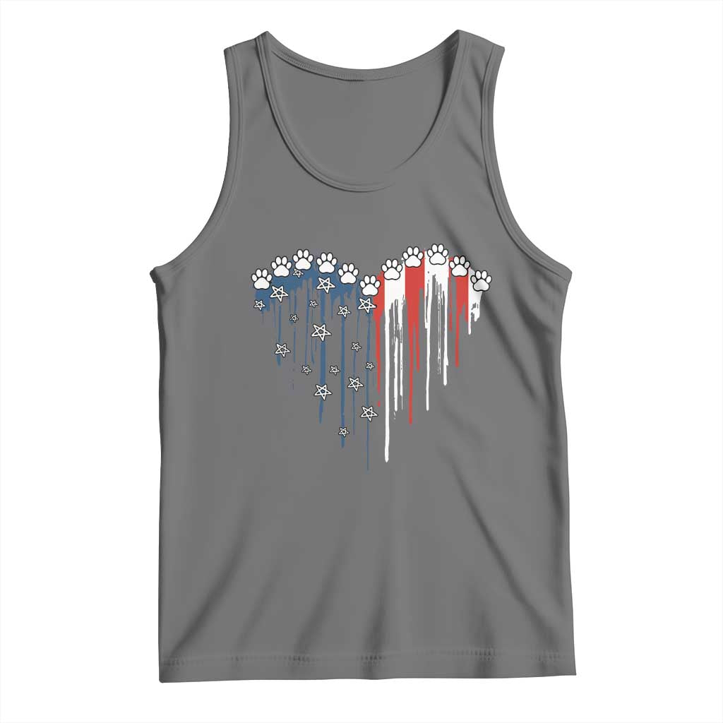 Patriotic Dog And Cat Paw American Flag Heart 4th Of July Tank Top TS11 Black Heather Print Your Wear