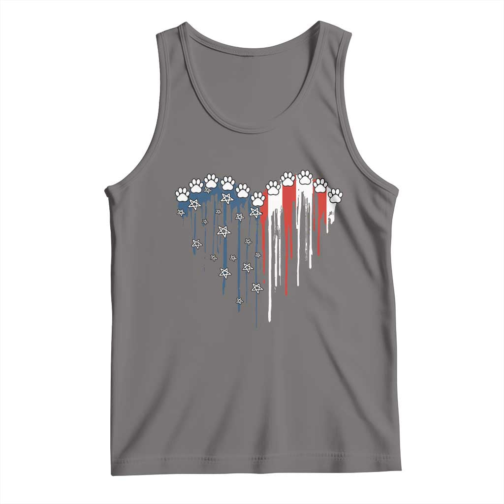 Patriotic Dog And Cat Paw American Flag Heart 4th Of July Tank Top TS11 Deep Heather Print Your Wear