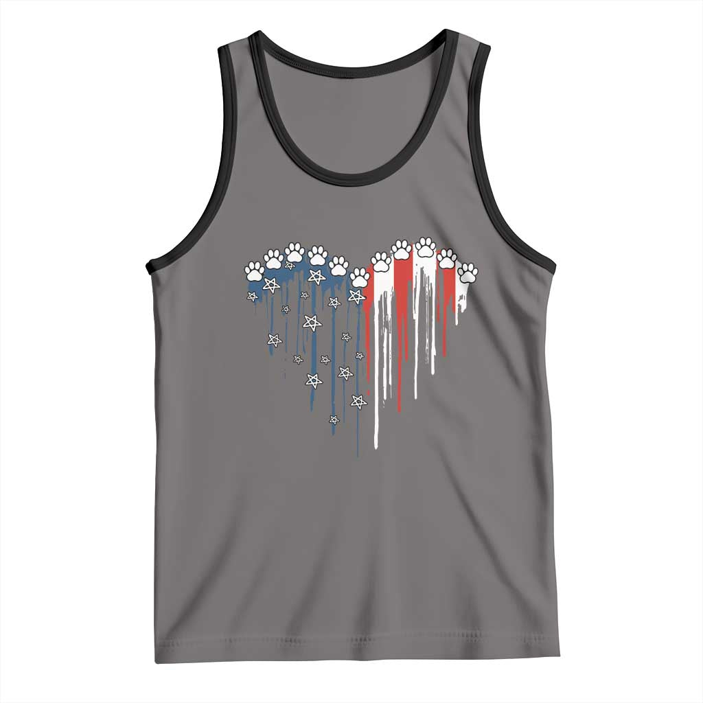 Patriotic Dog And Cat Paw American Flag Heart 4th Of July Tank Top TS11 Deep Heather Black Print Your Wear