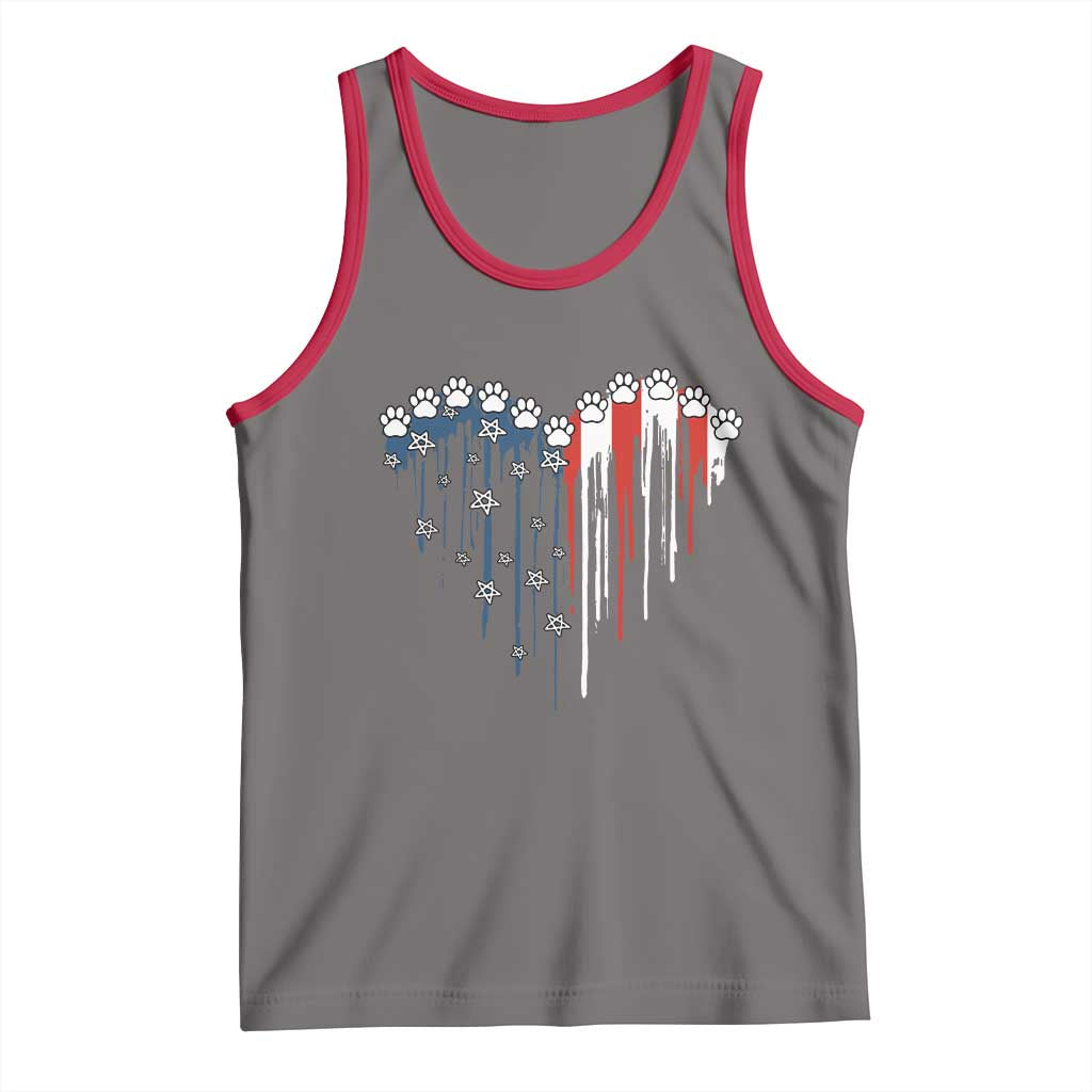 Patriotic Dog And Cat Paw American Flag Heart 4th Of July Tank Top TS11 Deep Heather Red Print Your Wear