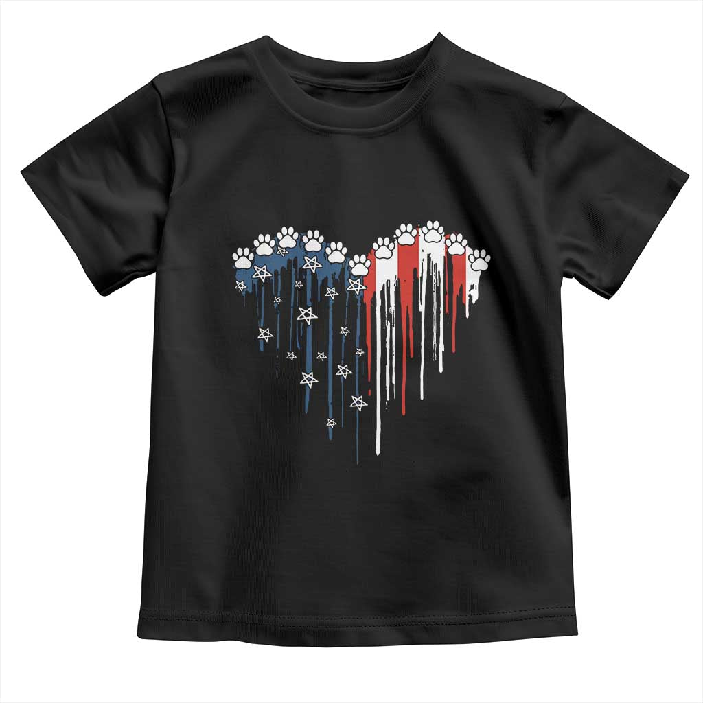 Patriotic Dog And Cat Paw American Flag Heart 4th Of July Toddler T Shirt TS11 Black Print Your Wear