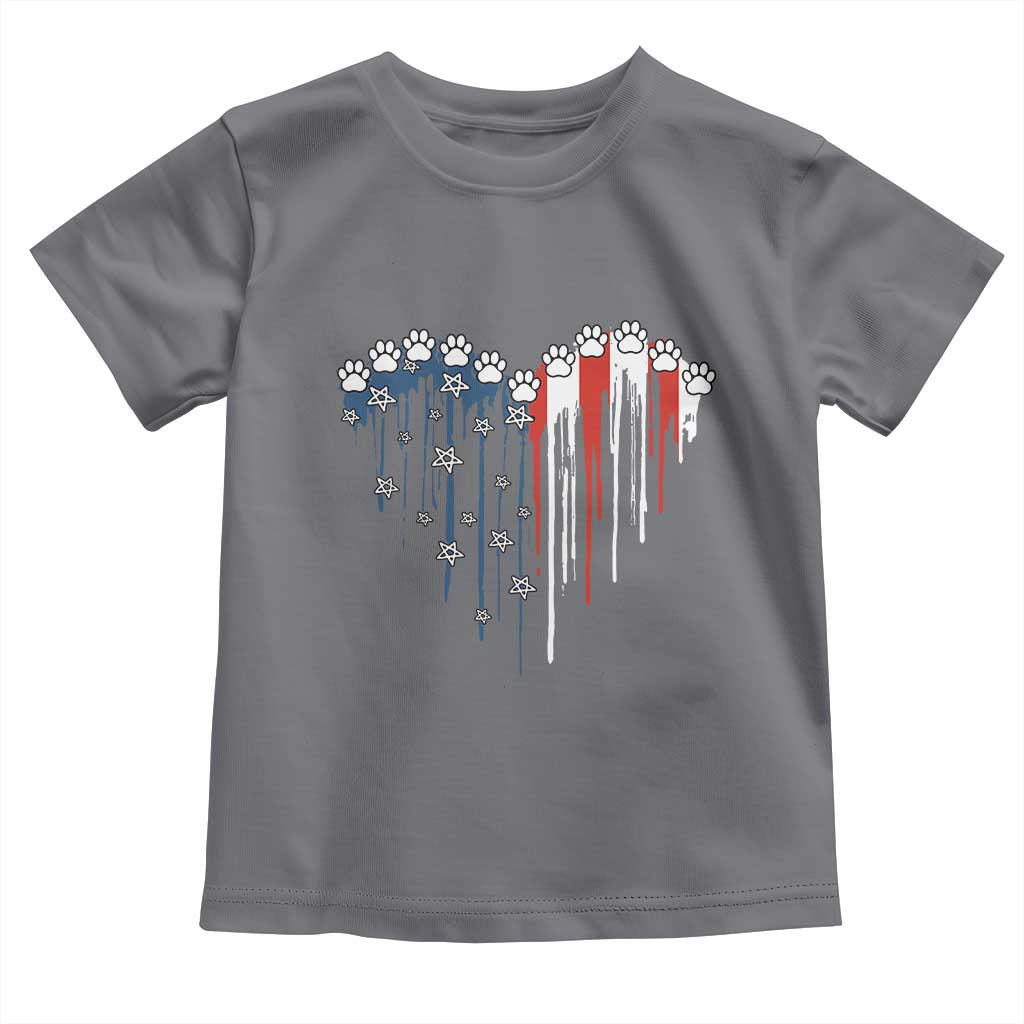 Patriotic Dog And Cat Paw American Flag Heart 4th Of July Toddler T Shirt TS11 Charcoal Print Your Wear