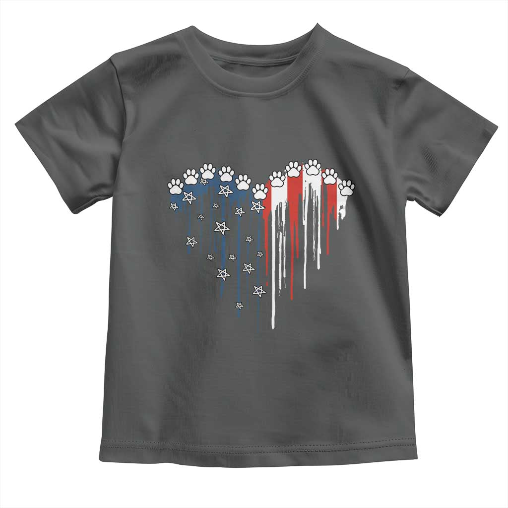 Patriotic Dog And Cat Paw American Flag Heart 4th Of July Toddler T Shirt TS11 Dark Heather Print Your Wear
