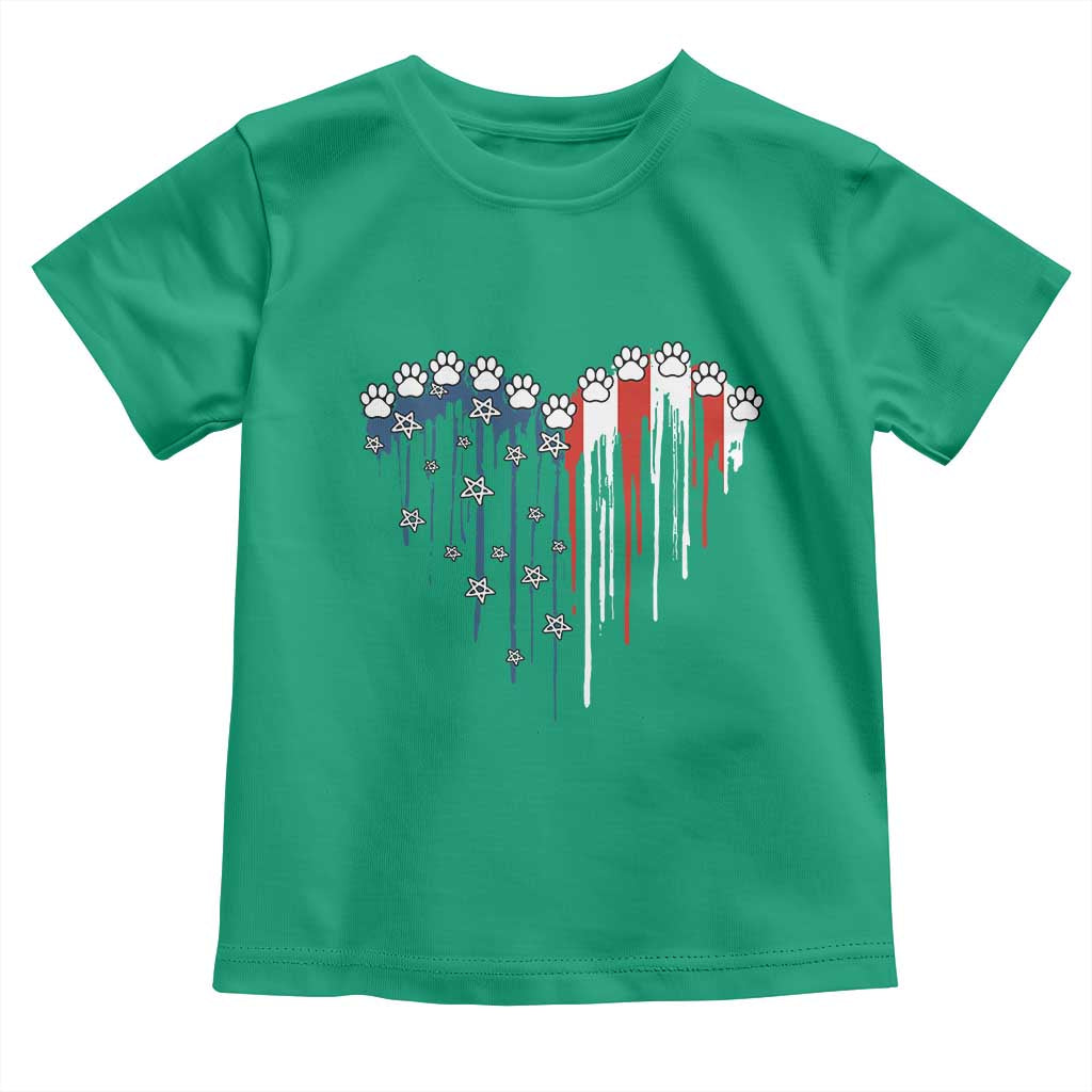 Patriotic Dog And Cat Paw American Flag Heart 4th Of July Toddler T Shirt TS11 Irish Green Print Your Wear