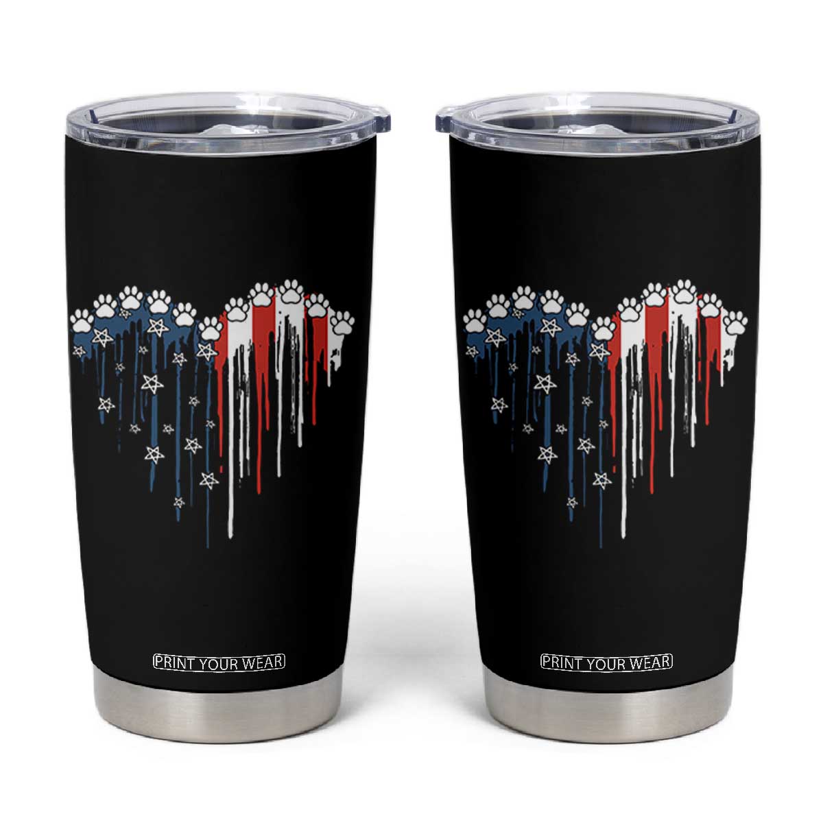 Patriotic Dog And Cat Paw American Flag Heart 4th Of July Tumbler Cup TS11 Black Print Your Wear