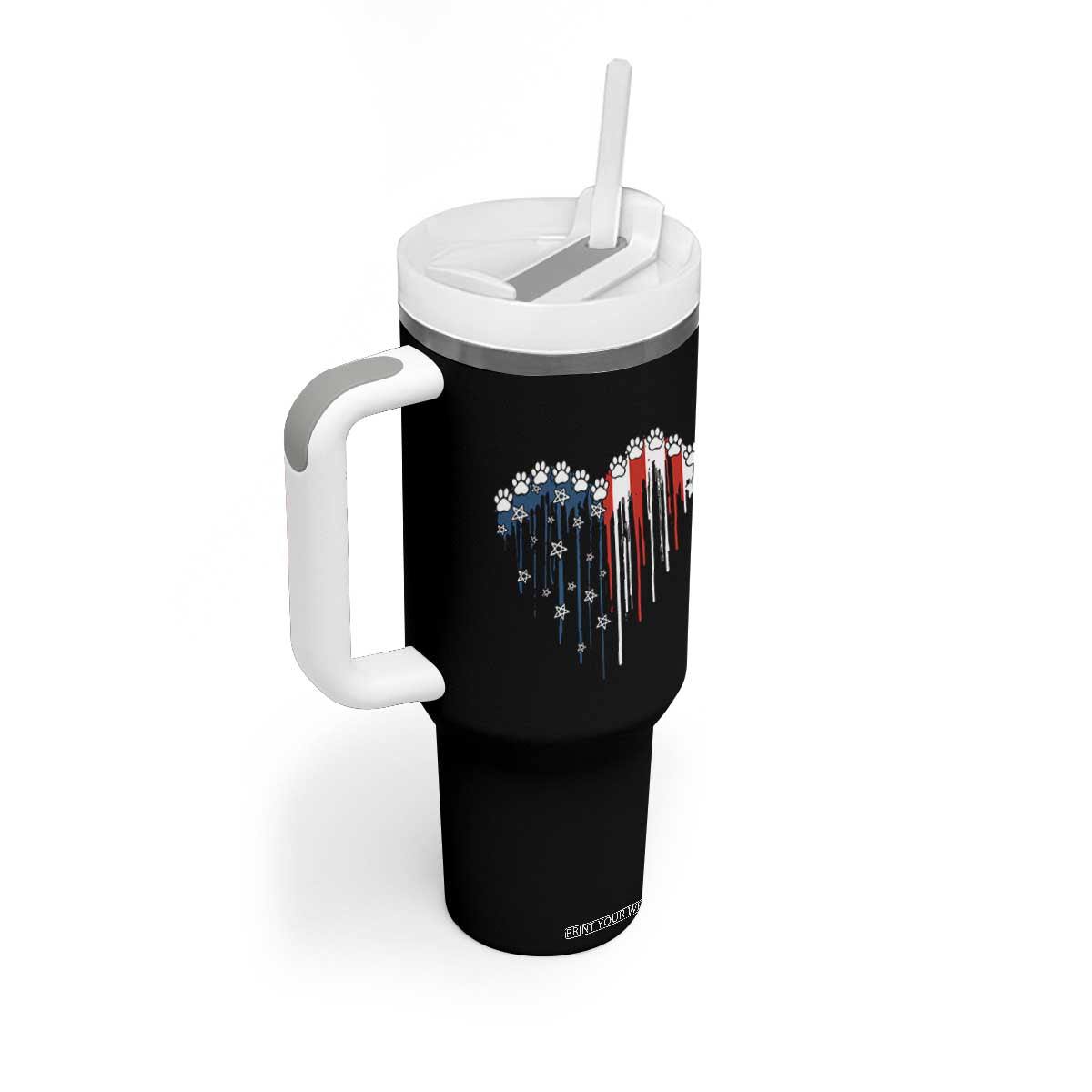 Patriotic Dog And Cat Paw American Flag Heart 4th Of July Tumbler With Handle TS11 Print Your Wear