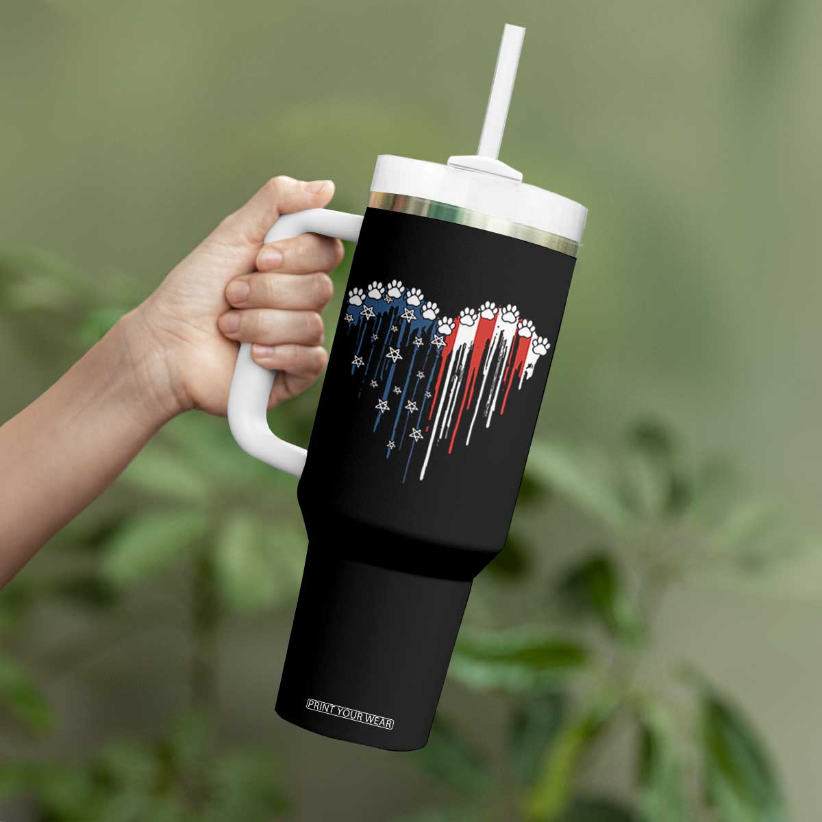 Patriotic Dog And Cat Paw American Flag Heart 4th Of July Tumbler With Handle TS11 Print Your Wear
