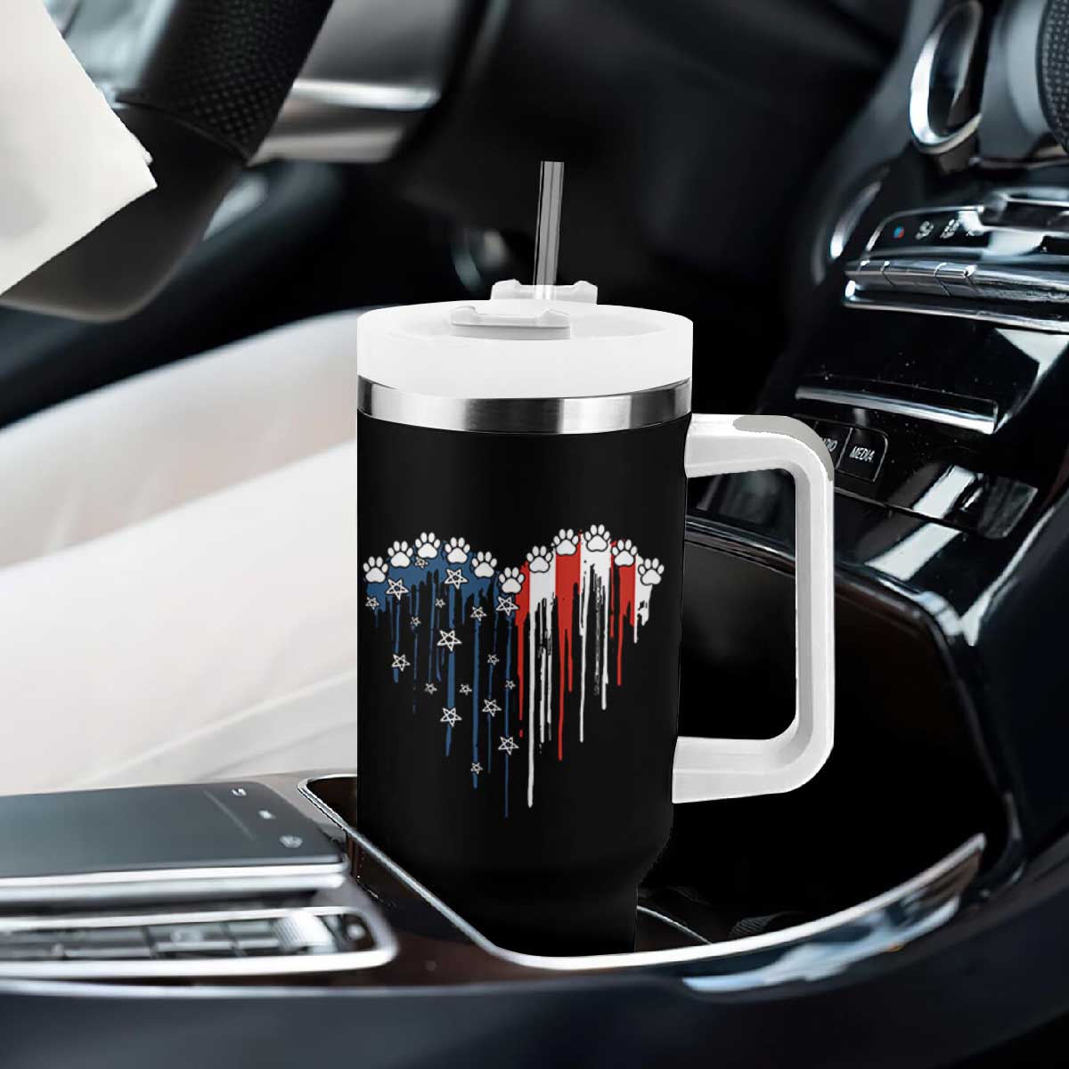 Patriotic Dog And Cat Paw American Flag Heart 4th Of July Tumbler With Handle TS11 Print Your Wear