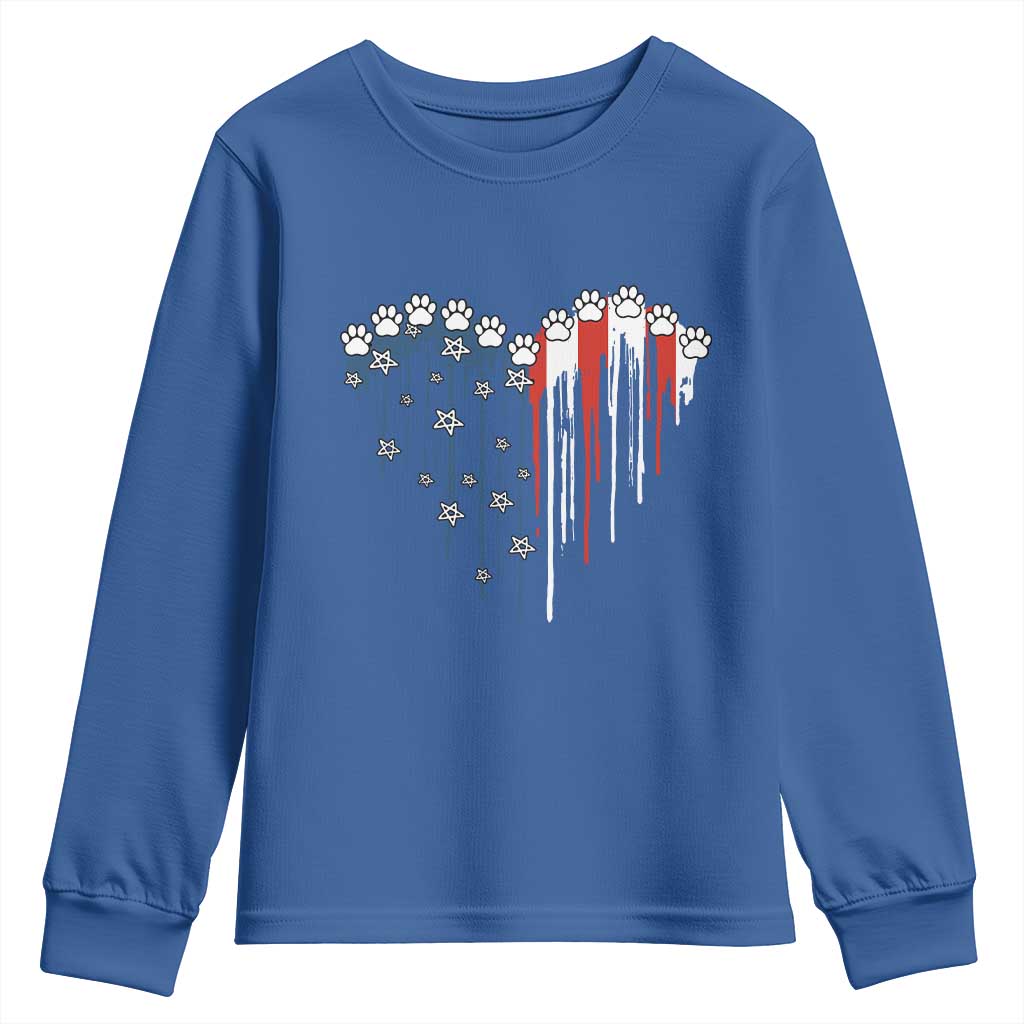 Patriotic Dog And Cat Paw American Flag Heart 4th Of July Youth Sweatshirt TS11 Royal Blue Print Your Wear