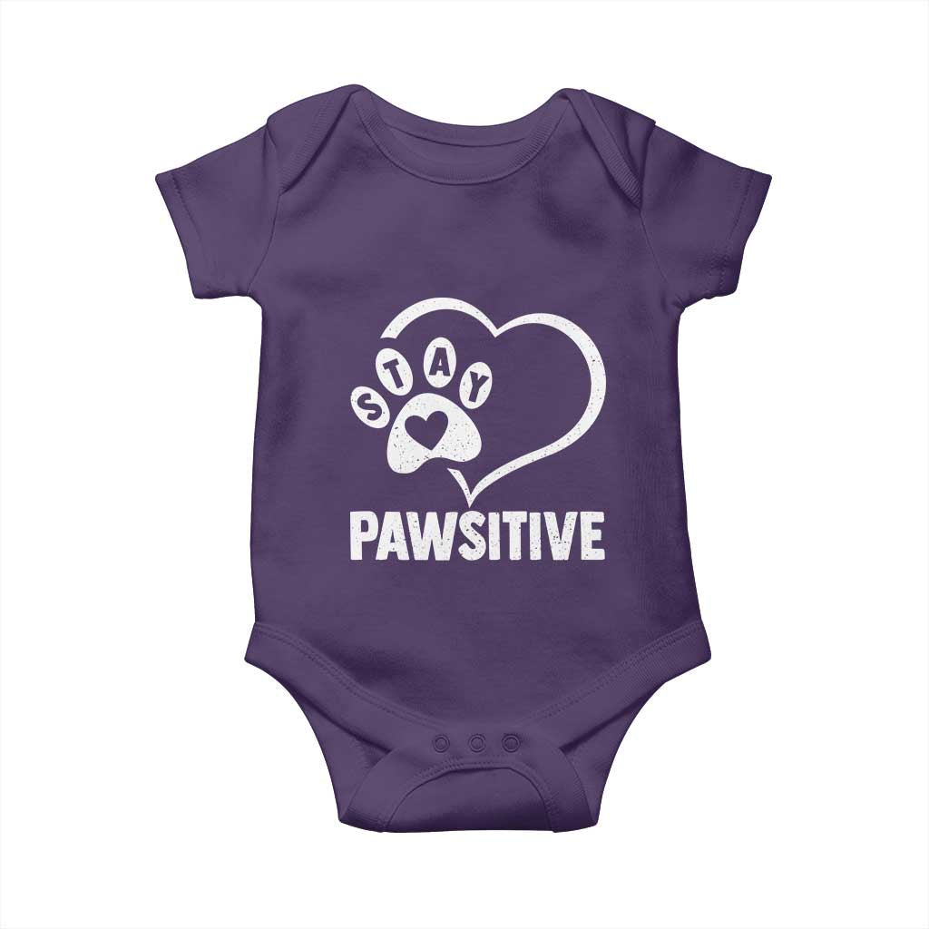 Funny Stay Pawsitive Baby Onesie Cat Dog Lover Positive Vibes TS11 Purple Print Your Wear
