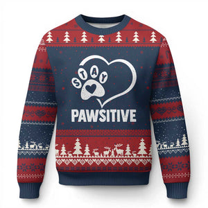 Funny Stay Pawsitive Ugly Christmas Sweater Cat Dog Lover Positive Vibes - Print Your Wear
