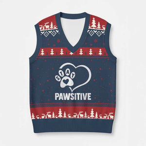 Funny Stay Pawsitive V-Neck Knit Sweater Vest Cat Dog Lover Positive Vibes TS11 Navy Red Print Your Wear